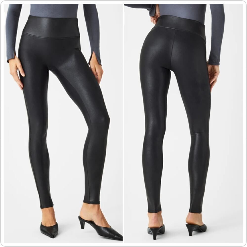 Spanx faux leather compression leggings sz M